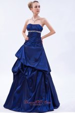 Clearence Royal Blue A-line Strapless Prom Dress Taffeta Beading and Ruch Floor-length