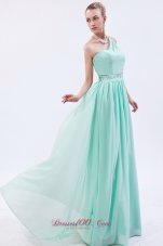 Clearence Apple Green Empire One Shoulder Floor-length Chiffon Beading Homecoming Dress