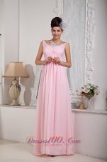 Clearence Fashionable Baby Pink Empire Scoop Prom Dress Chiffon Beading Floor-length