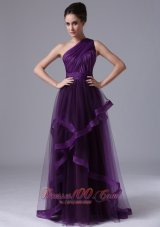 Clearence One Shoulder Tulle Empire Purple Ruched 2013 Prom Dress