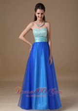 Clearence Apple Green and Royal Blue A-line Strapless Floor-length Taffeta and Tulle Beading Prom Dress
