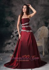 Clearence Sweet Burgundy Strapless Prom / Evening Dress Appliques Brush Train