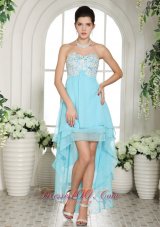 Aqua Blue Appliques Sweetheart High-low Prom Dress For Custom Made