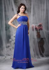 Plus Size Royal Blue Empire One Shoulder Floor-length Beading Chiffon Prom Dress