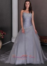 Plus Size Beautiful Grey Wedding Dress A-line Sweetheart Court Train Taffeta and Tulle Appliques