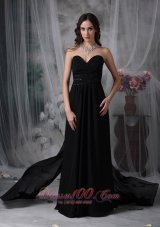 Plus Size Exquisite Black Empire Sweetheart Evening Dress Chiffon Beading Watteau Train
