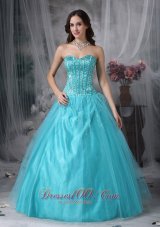 Plus Size Beautiful Aque Blue A-line Sweetheart Quinceanera Dress Tulle Beading Floor-length