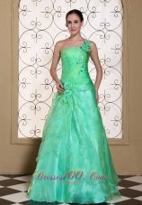 Plus Size Turquoise One Shoulder Prom Dress For 2013 A-line Gown Hand Made Flowers Organza