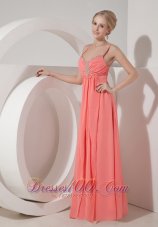 Plus Size Elegant Watermelon Red Chiffon Straps Prom Dress Beading Floor-length