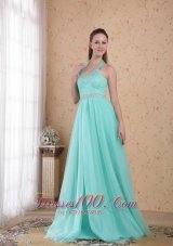 Plus Size Popular Light Blue Empire Halter Floor-length Tulle Beading Prom Dress