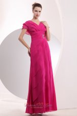 Plus Size Modest Hot Pink Empire V-neck Prom Dress Chiffon Beading Floor-length