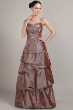 Plus Size Brown A-line Spaghetti Strap Floor-length Taffeta Sequins Prom Dress