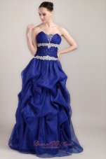 Plus Size Royal Blue A-line Sweetheart Floor-length Taffeta and Organza Beading Prom Dress
