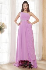 Plus Size Lavender Empire One Shoulder Chiffon Ruch and Beading Prom Dress High-low