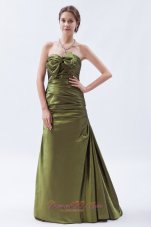Plus Size Olive Green A-line / Princess Strapless Brush Train Taffeta Ruch and Bow Bridesmaid Dress