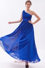 Plus Size Royal Blue Chiffon Beading Prom Dress Empire One Shoulder Floor-length