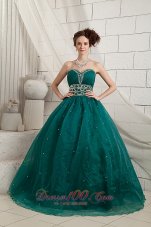 Plus Size Modest Green A-line Quinceanera Dress Sweetheart Organza Beading Floor-length