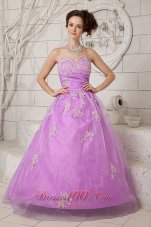 Plus Size Beautiful Lavender Prom Dress A-line Sweetheart Tulle Appliques Floor-length