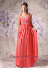 Plus Size Unique Watermelon Red Chiffon Prom / Evening Dress with Straps