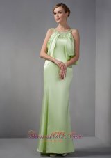 Designer Elegant Spring Green Mother Of The Brides Dress Column Scoop Beading Floor-length Elastic Woven Satin