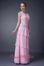 Designer Customize Baby Pink Empire V-neck Mother Of The Bride Dress Chiffon Floor-length Appliques
