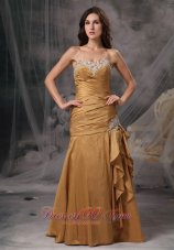 Designer Beautiful Gold Mermaid / Trumpet Sweetheart Prom Dress Taffeta Beading Floor-length