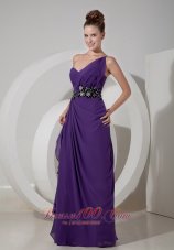 Designer Sweet Purple Column One Shoulder Prom Dress Chiffon Beading Floor-length