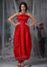 Designer Red Column Strapless Ankle-length Organza Bow Prom Dress