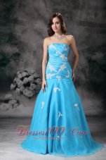 Designer Pretty Aqua Blue Mermaid Strapless Prom Dress with Appliques