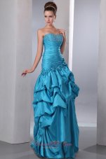 Designer Blue Column Sweetheart Floor-length Taffeta Beading and Pick-ups Prom Dress