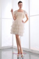 Designer Champagne A-line Strapless Prom Dress Ruch and Ruffled Layers Mini-length Taffeta and Tulle