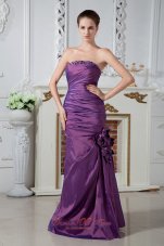 Designer Eggplant Purple Column Strapless Ruch and Beading Mother Of The Bride Dress Floor-length Chiffon