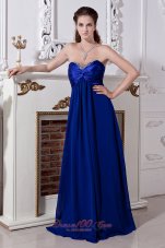 Designer Royal Blue Homecoming Dress Beading Empire Sweetheart Floor-length Chiffon