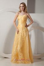 Designer Gold Column Sweetheart Embroidery With Beading Prom Dress Floor-length Taffeta and Organza