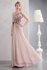 Designer Unique Light Pink Empire Prom Dress One Shoulder Hand Made Flowers Floor-length Chiffon