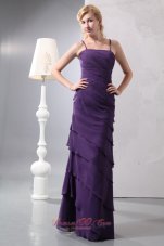 Designer Unique Dark Purple Column Straps Prom Dress Floor-length Chiffon Ruffled Layers