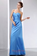 Designer Elegant Blue Column Sweetheart Ruch Bridesmaid Dress Floor-length Taffeta