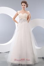 Designer Beautiful White A-line Straps Prom / Evening Dress Tulle Beading Floor-length