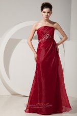 Designer Cheap Wine Red Prom Dress Empire Strapless Beading Floor-length Organza