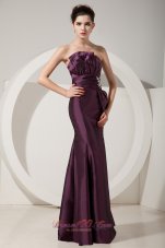 Designer Unique Dark Purple Trumpet Prom Dress Strapless Satin Beading Floor-length