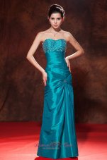 Designer Discount Teal Column / Sheath Sweetheart Beading Prom Dress Floor-length Taffeta