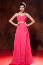 Designer Coral Red Empire Celebrity Dress Sweetheart Chiffon Beading Floor-length