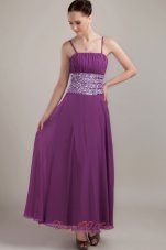 Designer Purple Empire Strap Ankle-length Chiffon Ruch Prom Dress