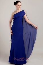 Designer Blue Column / Sheath One Shoulder Floor-length Chiffon Prom / Celebrity Dress