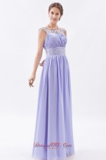 Designer Lilac Column / Sheath Scoop Prom Dress Chiffon Beading Floor-length