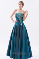 Designer Peacock Green A-line / Princess Sweetheart Prom Dress Tafeta Beading Floor-length