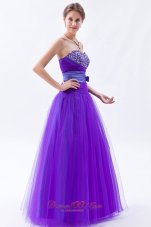 Designer Eggplant Purple A-line / Princess Sweetheart Prom DressTulle Beading and Bow Floor-length