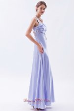 Designer Lilac Empire One Shoulder Prom Dress Chiffon Beading Ankle-length
