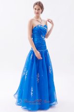 Designer Blue A-line / Princess Sweetheart Prom Dress Organza Embroidery with Beading Floor-length