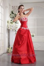 Designer Red A-line / Princess Strapless Floor-length Taffeta Appliques Prom/ Evening Dress